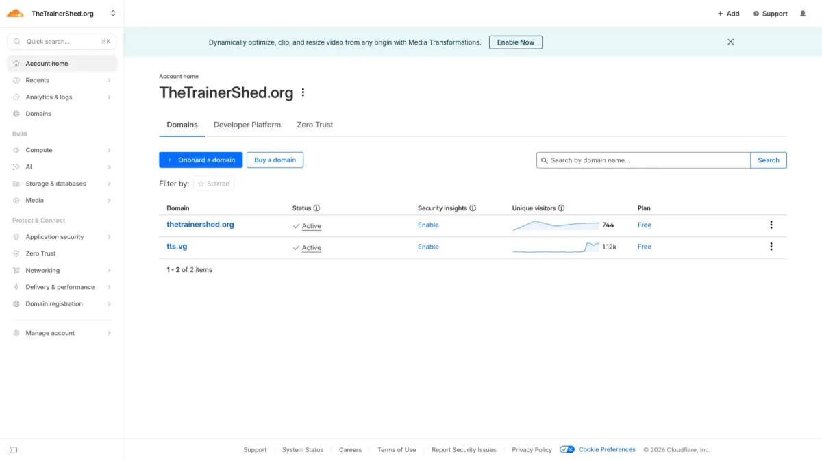 Cloudflare Account Home with the Developer Platform tab highlighted