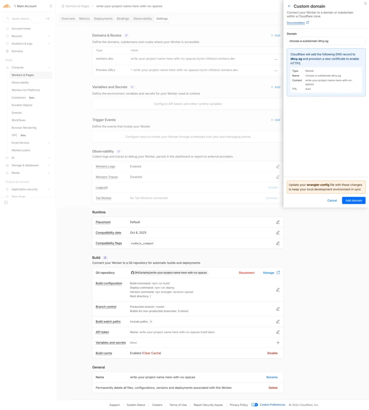 Adding a custom domain to a Cloudflare Worker