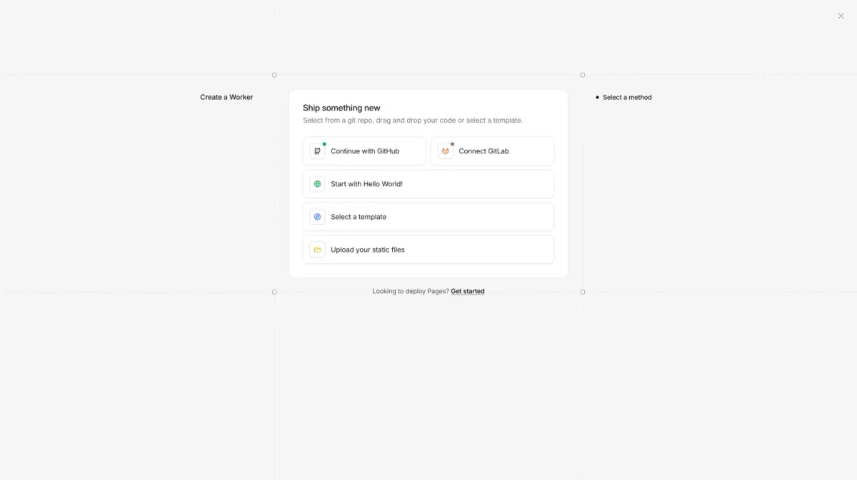Ship something new dialog with the Select a template option