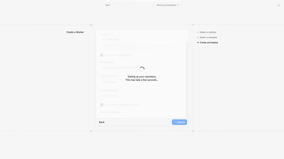 Setting up your repository, with a deploying spinner